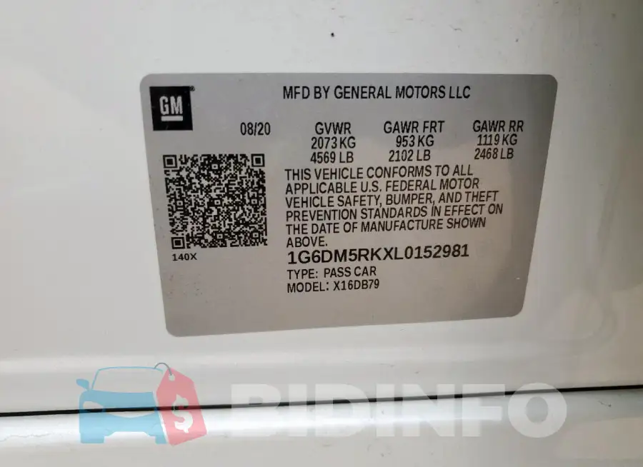 1G6DM5RKXL0152981 Photo# 13