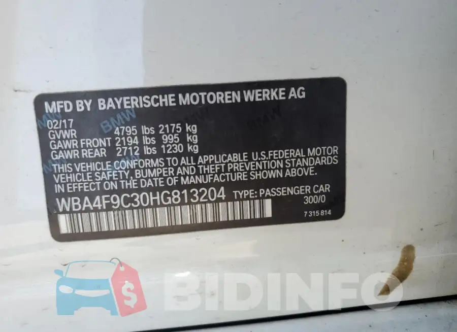WBA4F9C30HG813204 Photo# 14