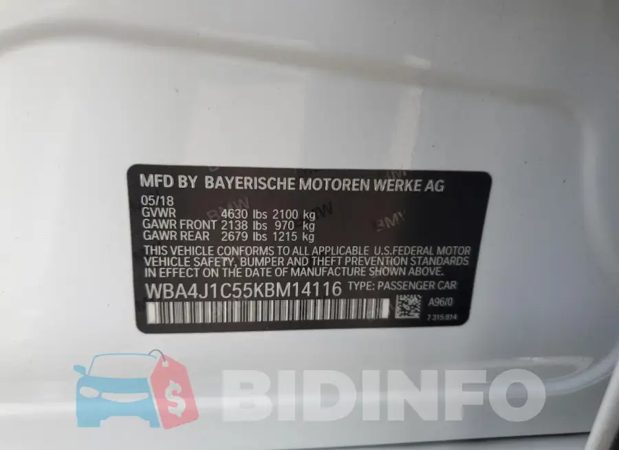 WBA4J1C55KBM14116 Photo# 13