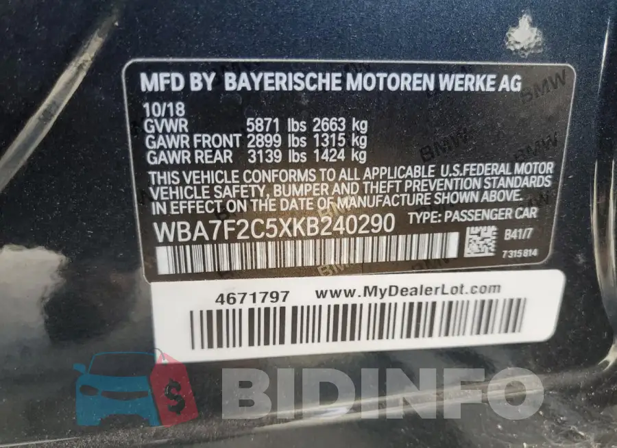 WBA7F2C5XKB240290 Photo# 13