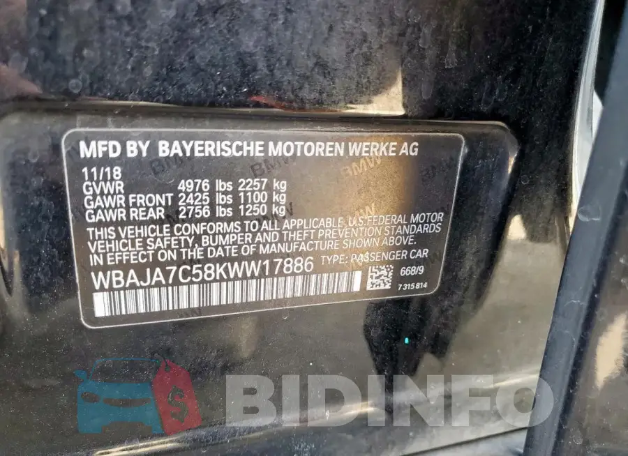WBAJA7C58KWW17886 Photo# 12