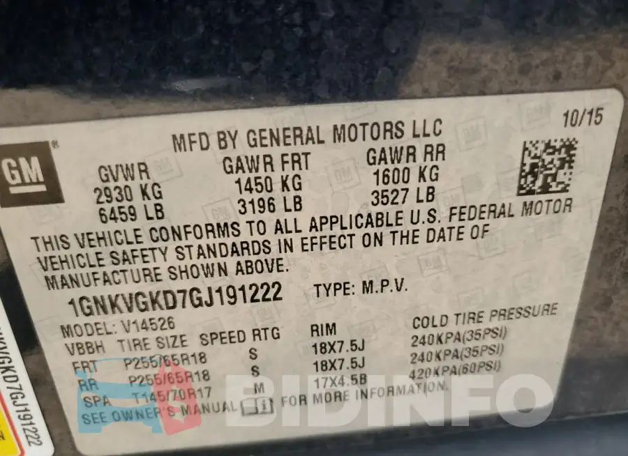 1GNKVGKD7GJ191222 Photo# 13