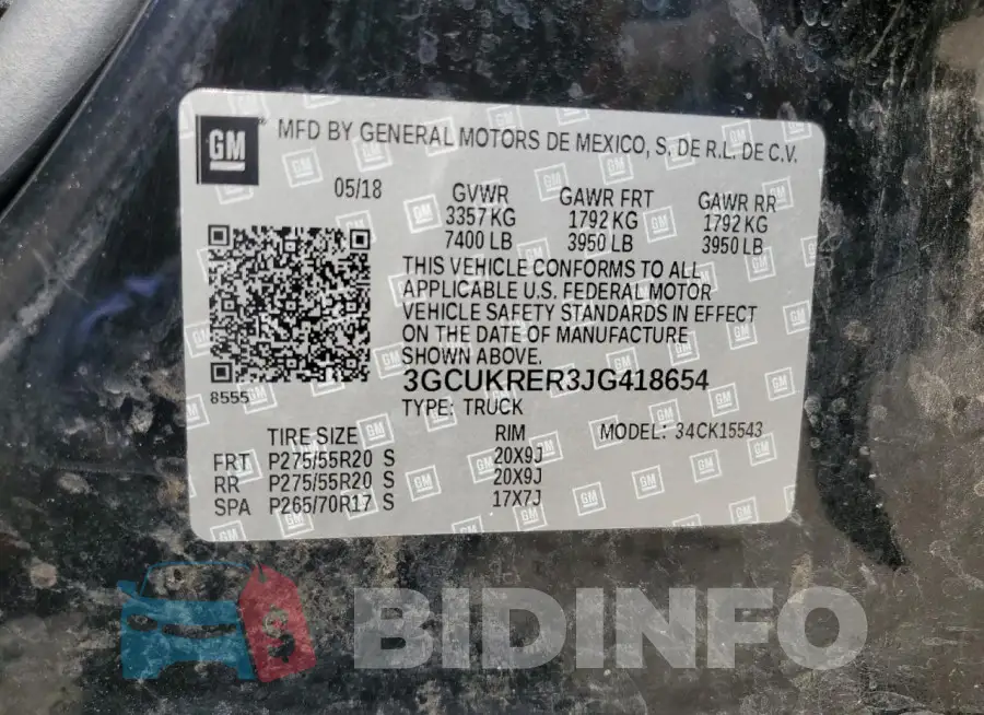 3GCUKRER3JG418654 Photo# 12