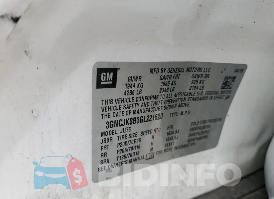 3GNCJKSB3GL221620 Photo# 13