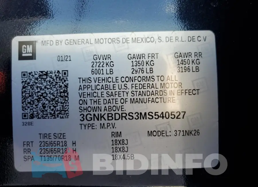 3GNKBDRS3MS540527 Photo# 13