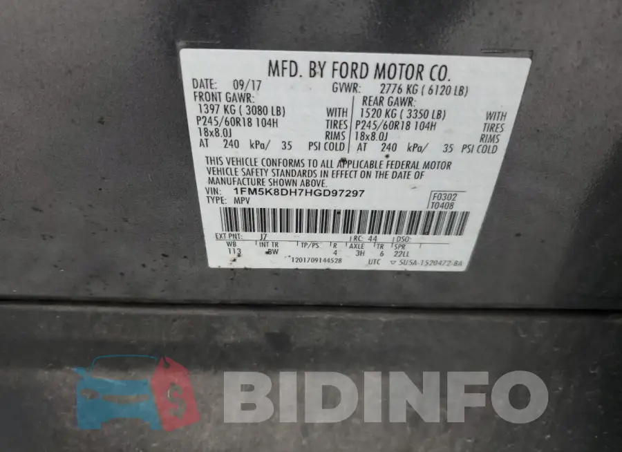 1FM5K8DH7HGD97297 Photo# 14
