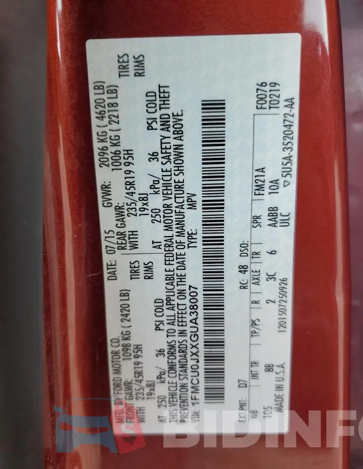 1FMCU0JXXGUA38007 Photo# 13