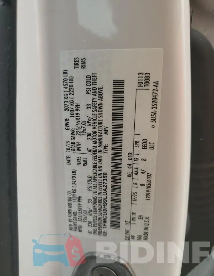 1FMCU9H99LUA27358 Photo# 13
