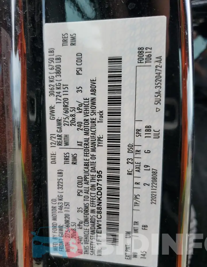 1FTEW1C88NKD07195 Photo# 12