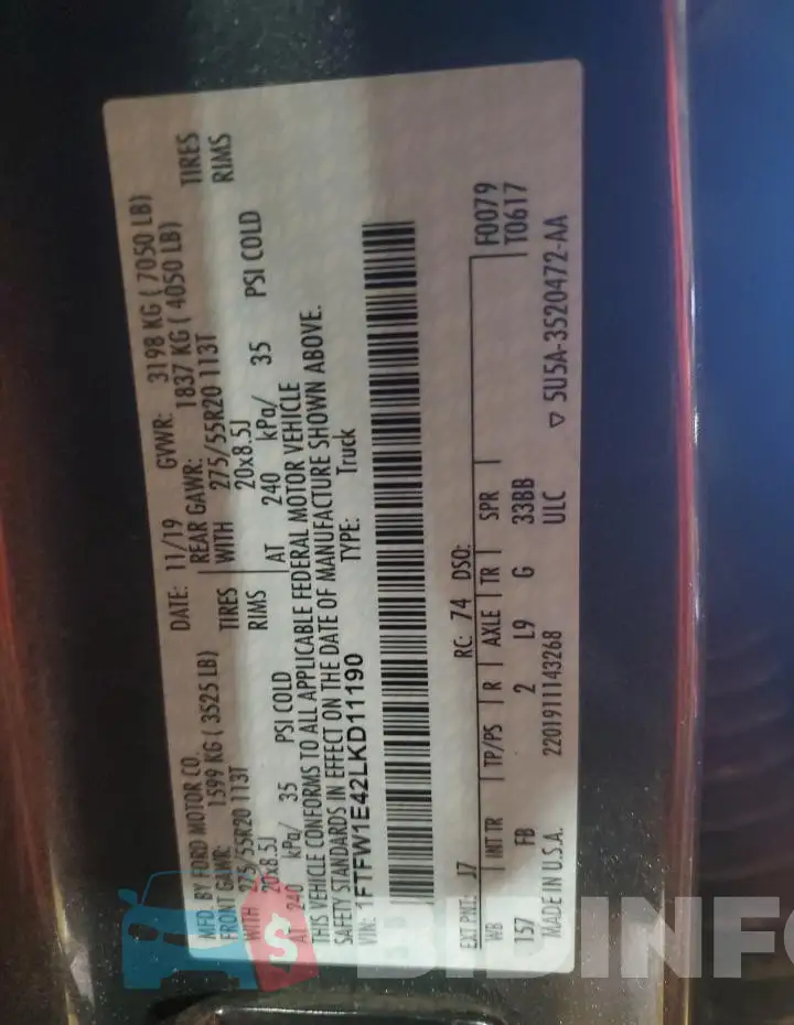 1FTFW1E42LKD11190 Photo# 12