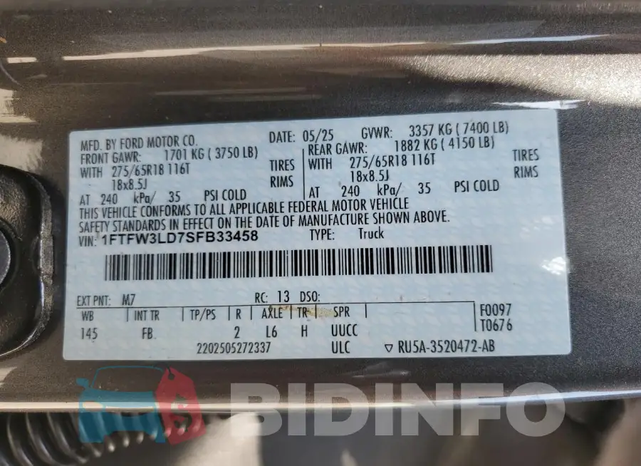 1FTFW3LD7SFB33458 Photo# 12