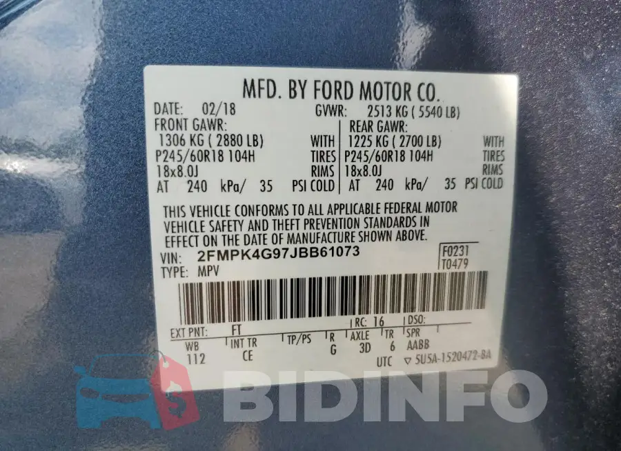 2FMPK4G97JBB61073 Photo# 13
