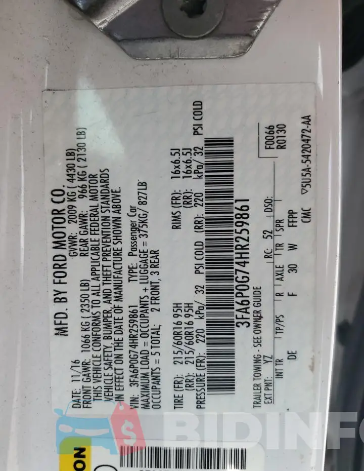 3FA6P0G74HR259861 Photo# 13