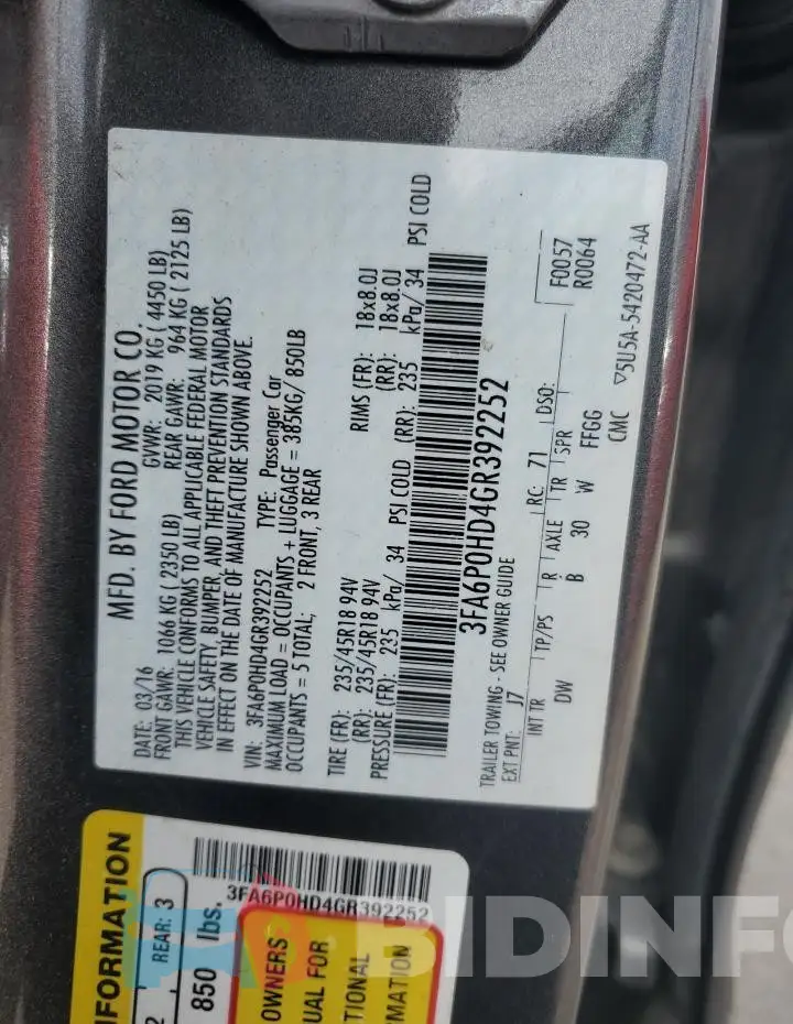 3FA6P0HD4GR392252 Photo# 12