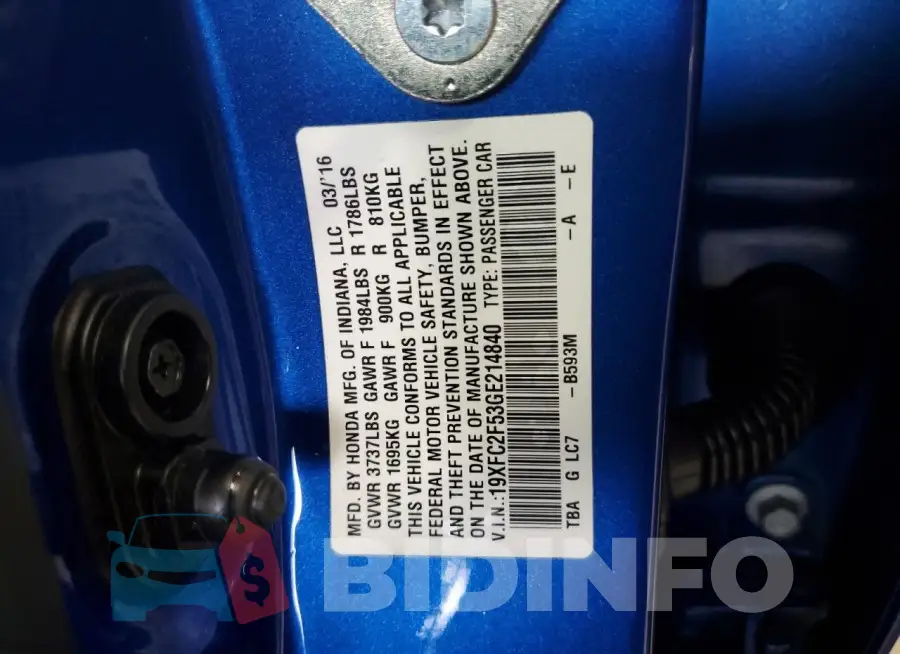 19XFC2F53GE214840 Photo# 12