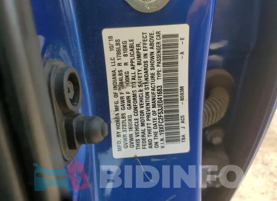 19XFC2F53JE041683 Photo# 12