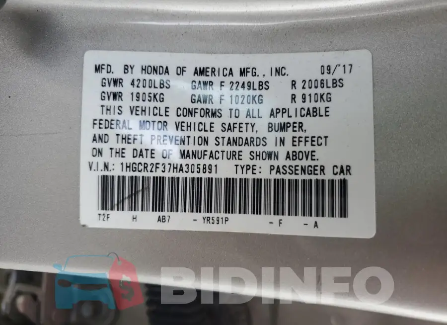 1HGCR2F37HA305891 Photo# 12