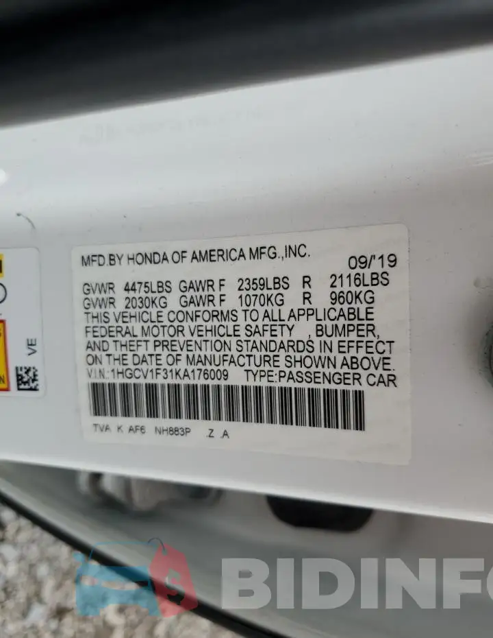 1HGCV1F31KA176009 Photo# 12
