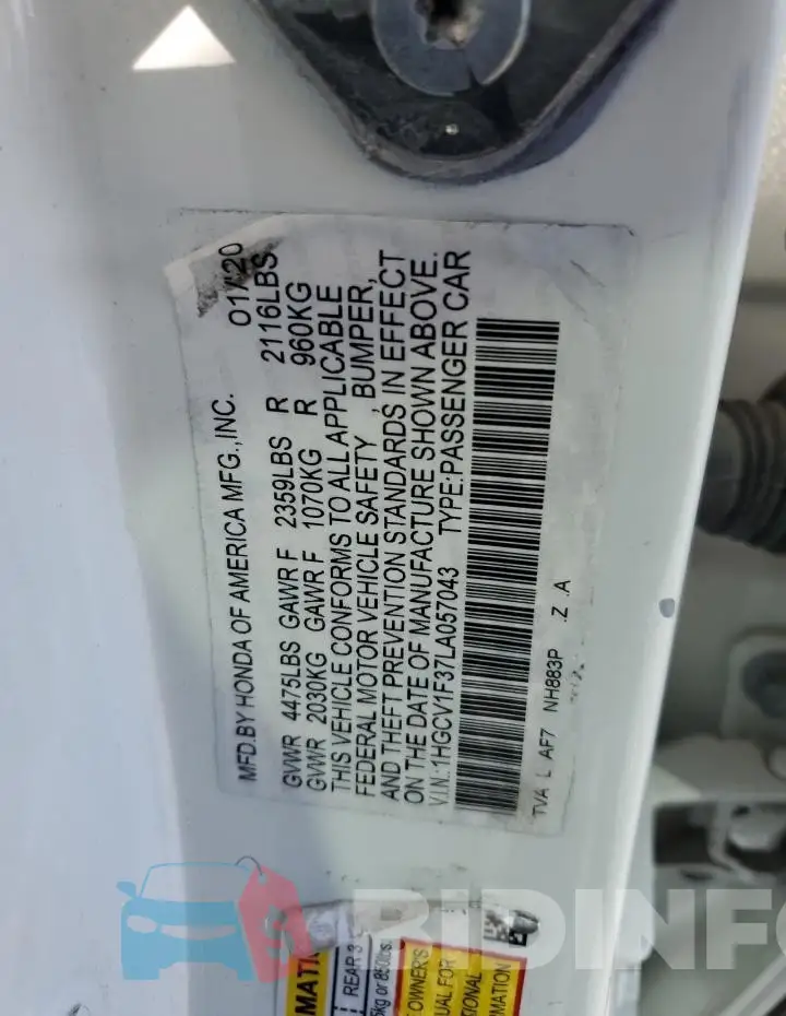 1HGCV1F37LA057043 Photo# 12