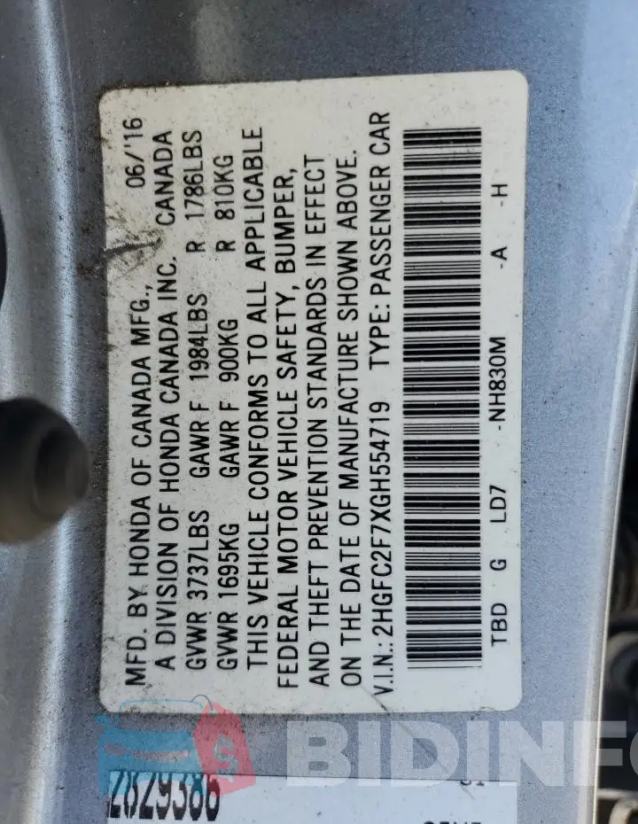 2HGFC2F7XGH554719 Photo# 12