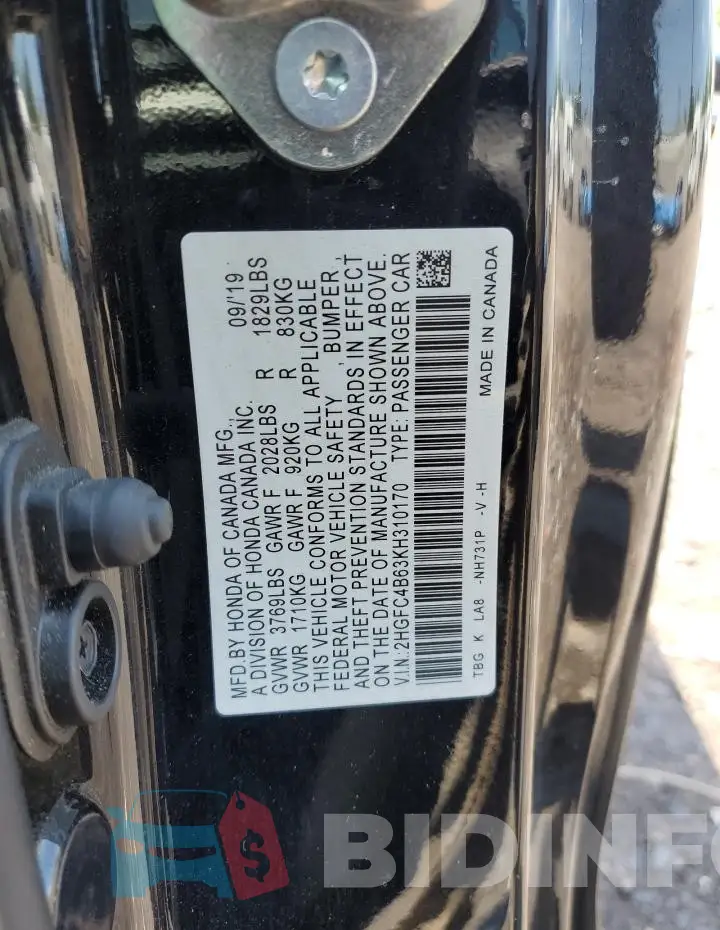 2HGFC4B63KH310170 Photo# 12