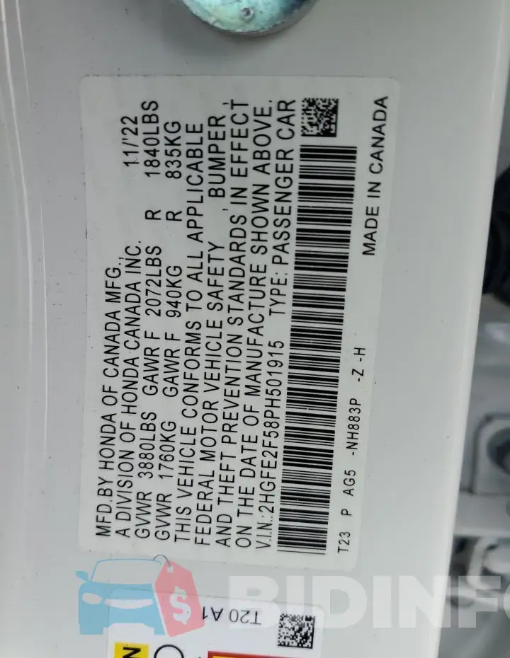 2HGFE2F58PH501915 Photo# 12