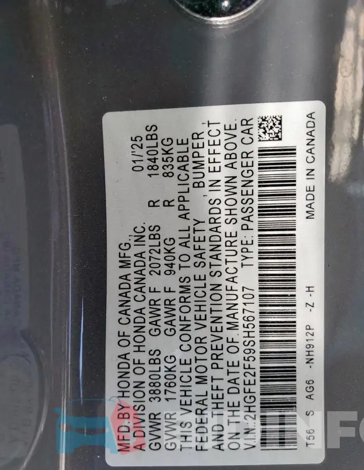 2HGFE2F59SH567107 Photo# 12