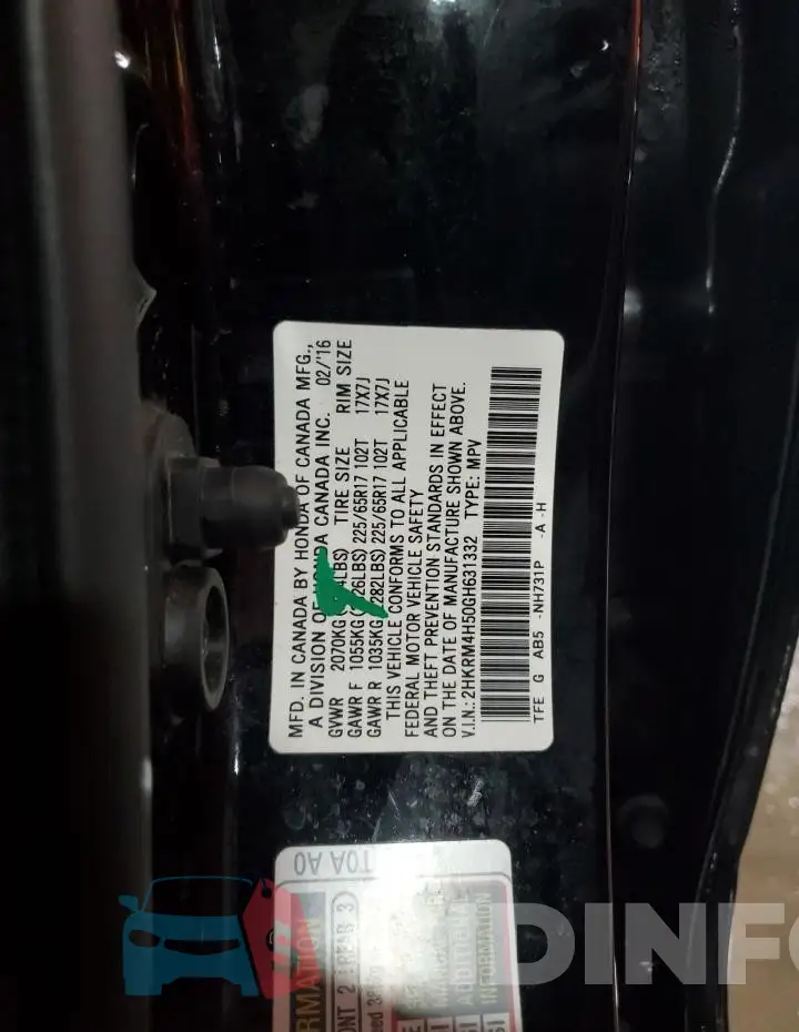 2HKRM4H50GH631332 Photo# 13