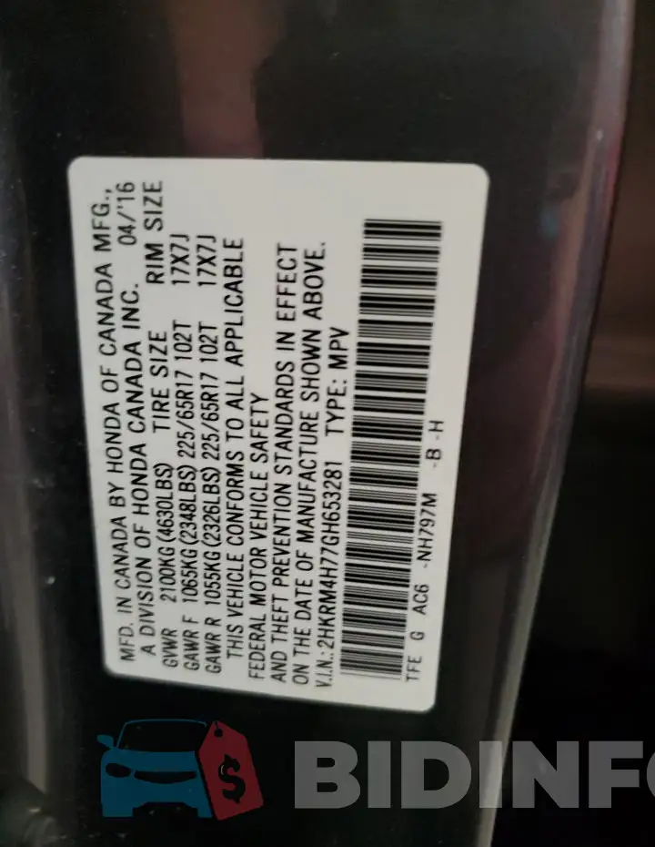 2HKRM4H77GH653281 Photo# 13
