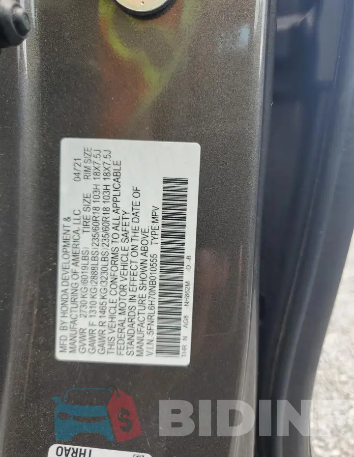 5FNRL6H70NB010555 Photo# 13