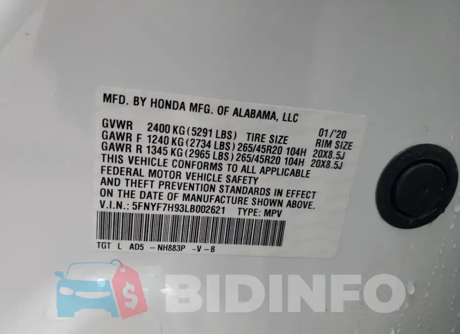 5FNYF7H93LB002621 Photo# 14