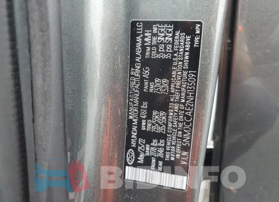 5NMJCCAE2NH135091 Photo# 14