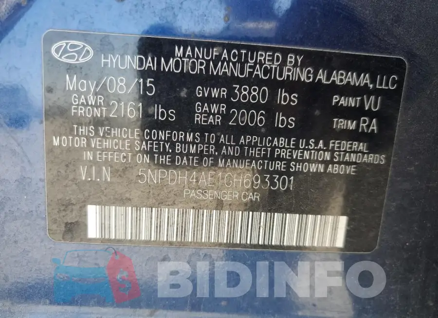 5NPDH4AE1GH693301 Photo# 12