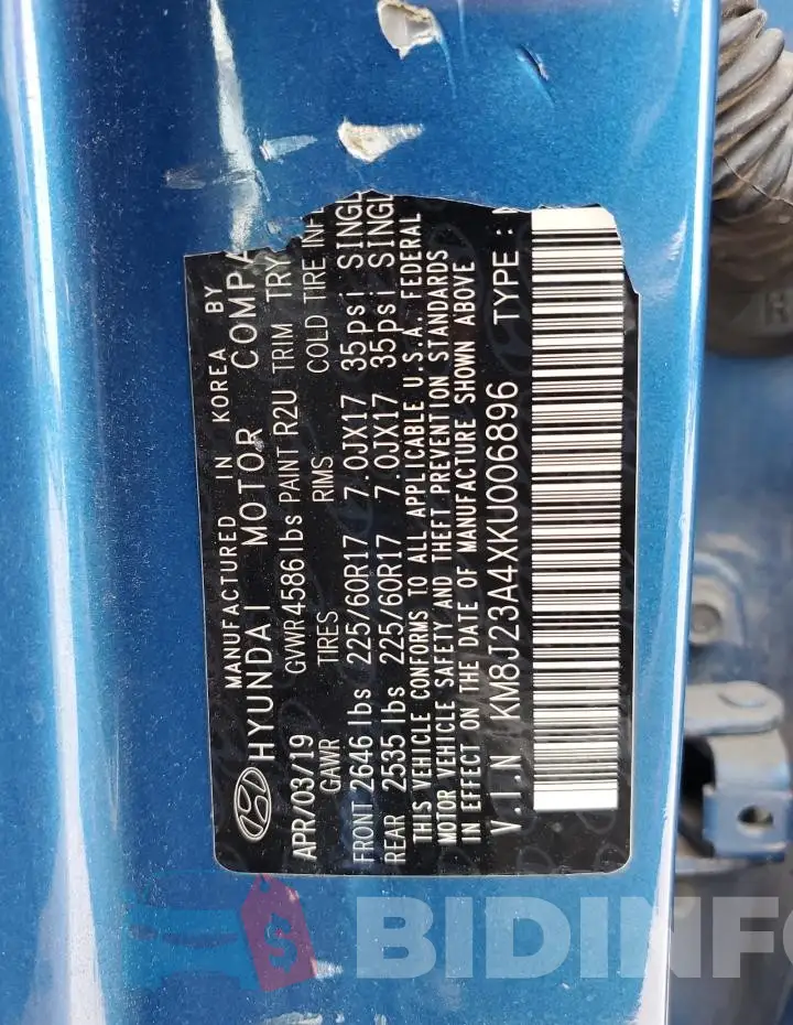 KM8J23A4XKU006896 Photo# 12