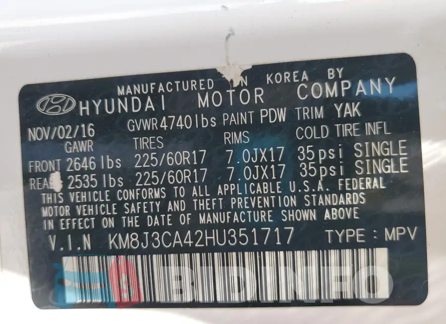 KM8J3CA42HU351717 Photo# 13