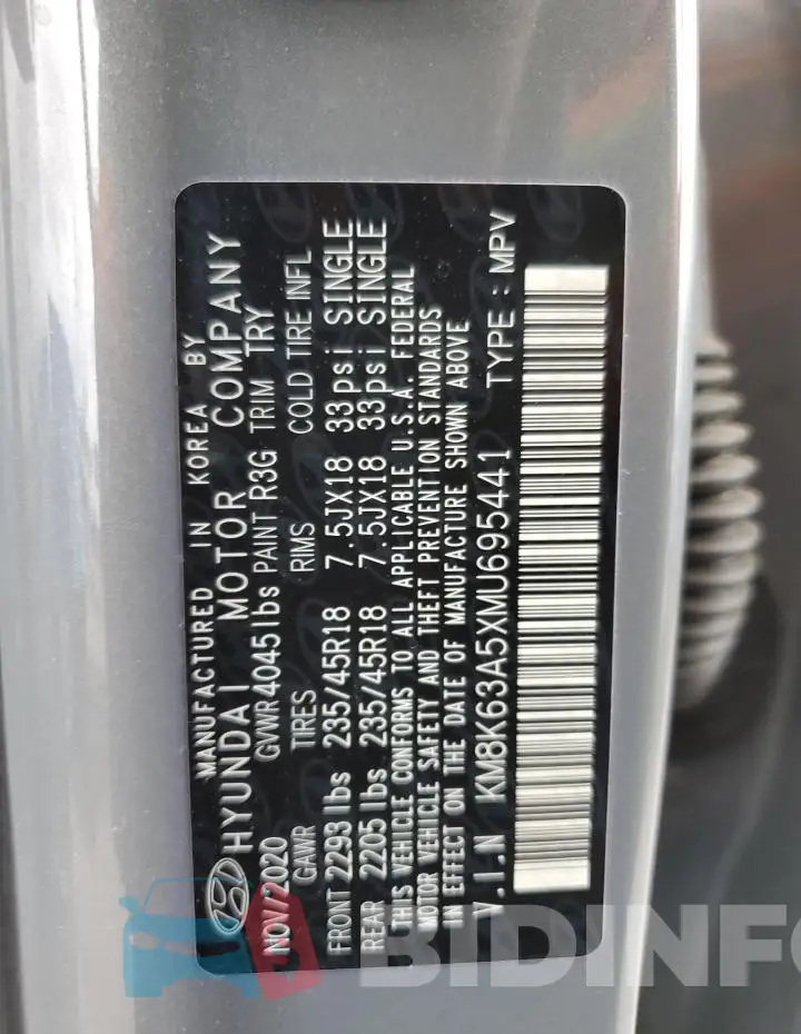 KM8K63A5XMU695441 Photo# 14