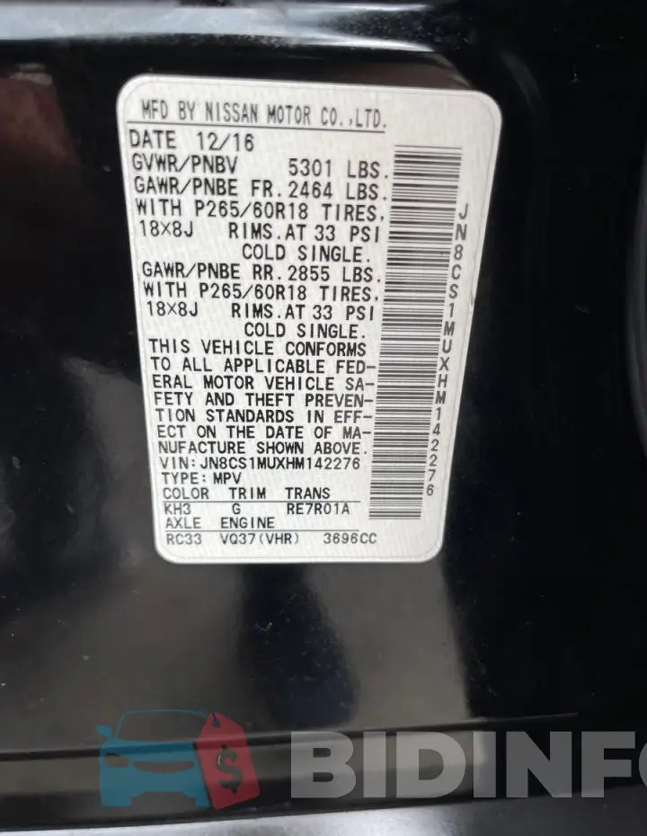 JN8CS1MUXHM142276 Photo# 10