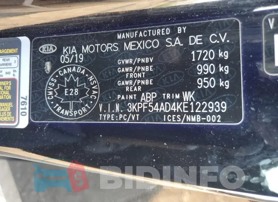 3KPF54AD4KE122939 Photo# 12