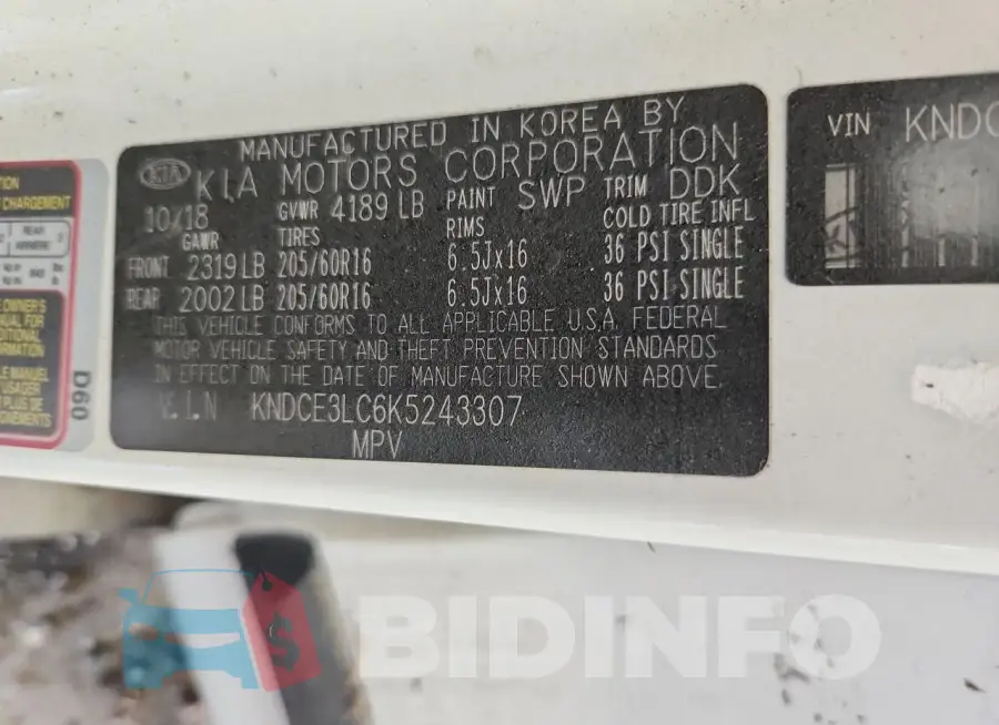 KNDCE3LC6K5243307 Photo# 13