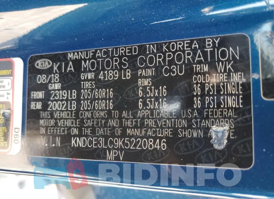 KNDCE3LC9K5220846 Photo# 13