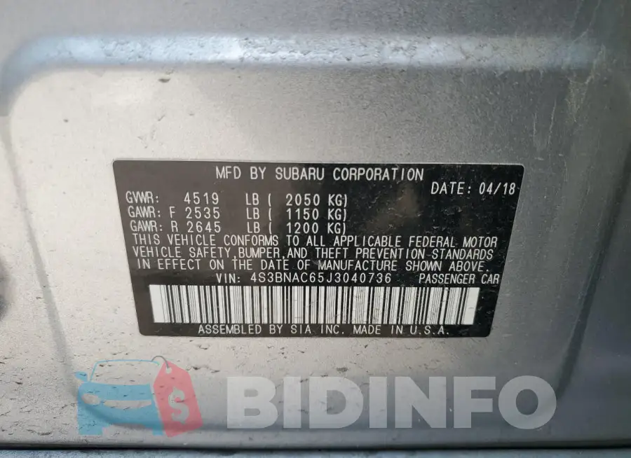 4S3BNAC65J3040736 Photo# 13
