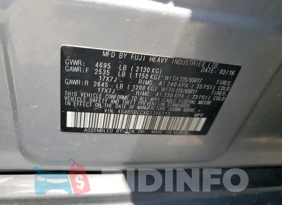 4S4BSBCCXG3306213 Photo# 12