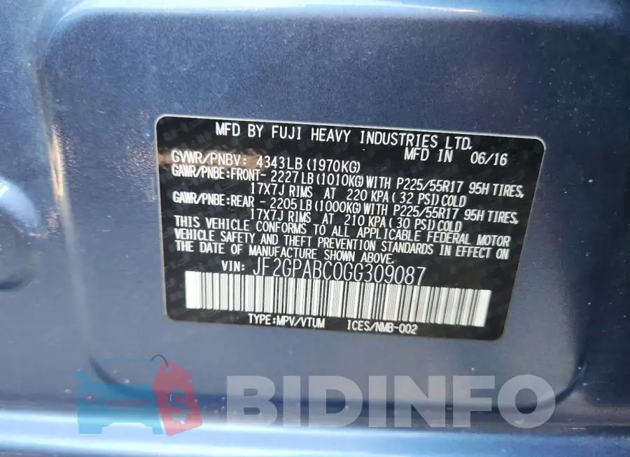 JF2GPABC0GG309087 Photo# 14