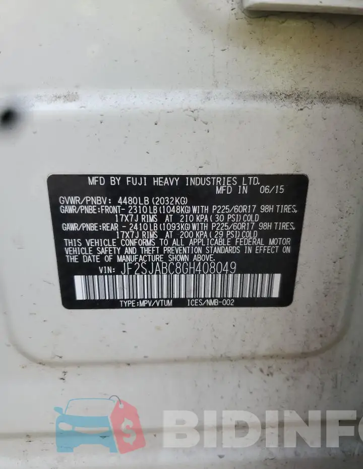 JF2SJABC8GH408049 Photo# 12