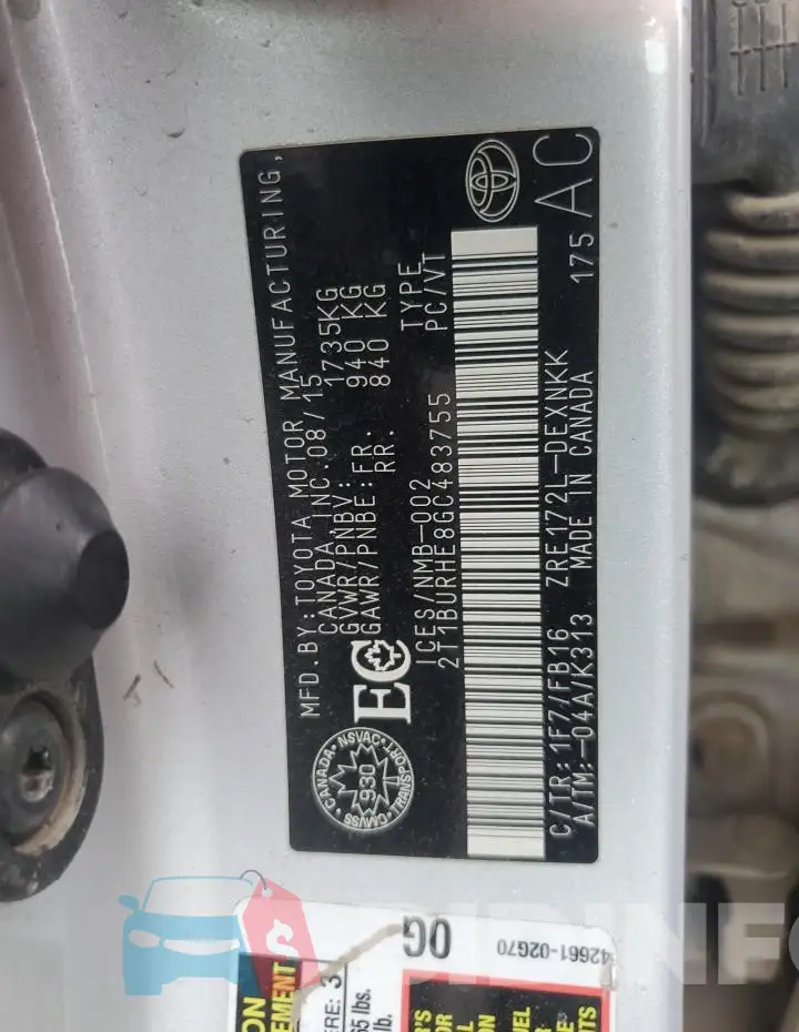 2T1BURHE8GC483755 Photo# 12