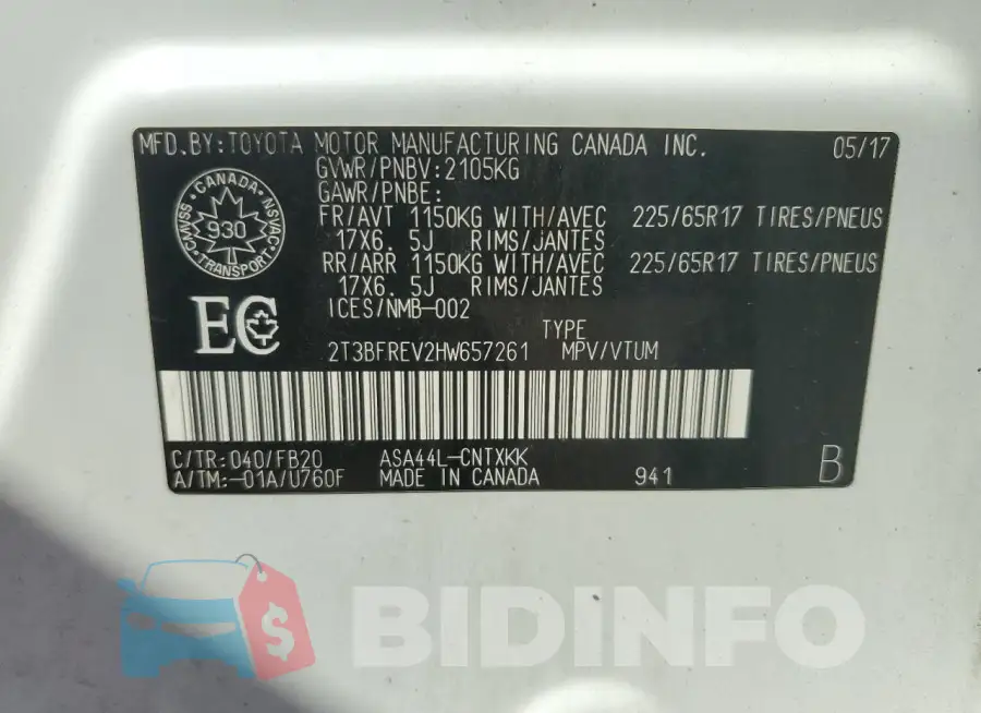 2T3BFREV2HW657261 Photo# 13