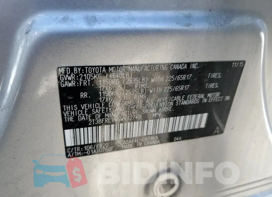 2T3BFREV8GW412740 Photo# 12
