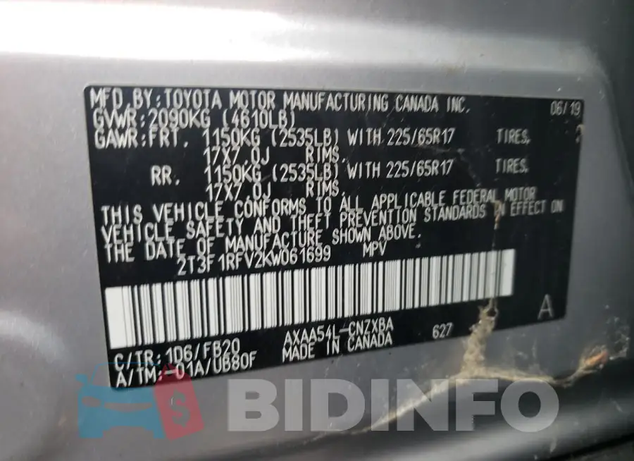 2T3F1RFV2KW061699 Photo# 13