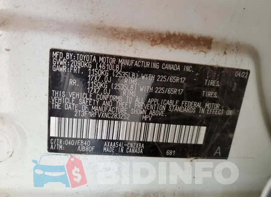 2T3F1RFVXNC283252 Photo# 13