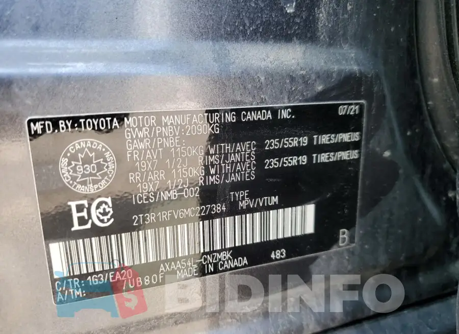 2T3R1RFV6MC227384 Photo# 13